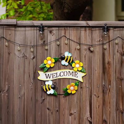 Garden Metal Wall Hanging Ornaments Handmade Bee Pattern Welcome Slogan